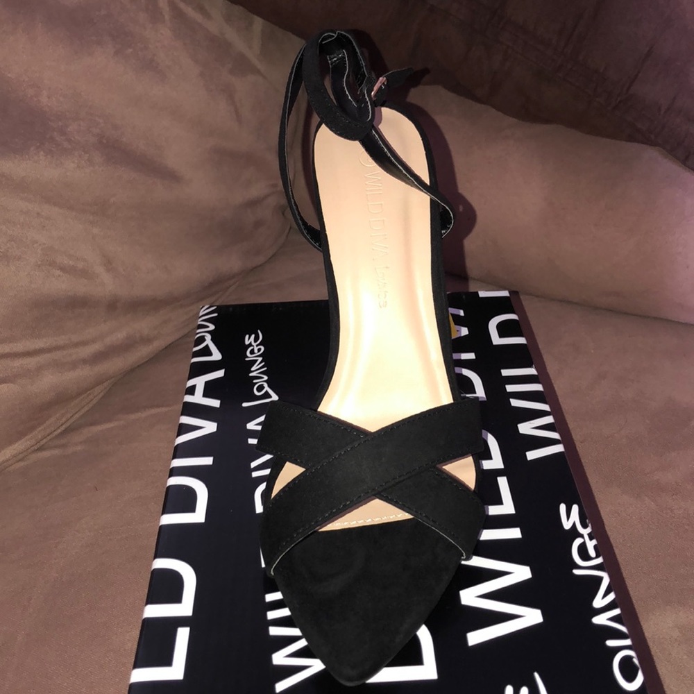 Faux Suede Crisscross Ankle-Strap Heels - Picture 2 of 4